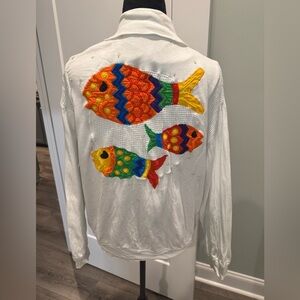 Vintage IB Diffusions Half Zip With Embroidered Fish Sequins Appliqué Beads